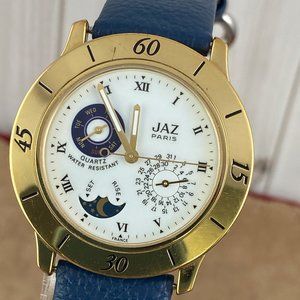 Vintage JAZ Paris French Moonphase 18 Karat Gold 10 Micron Plated